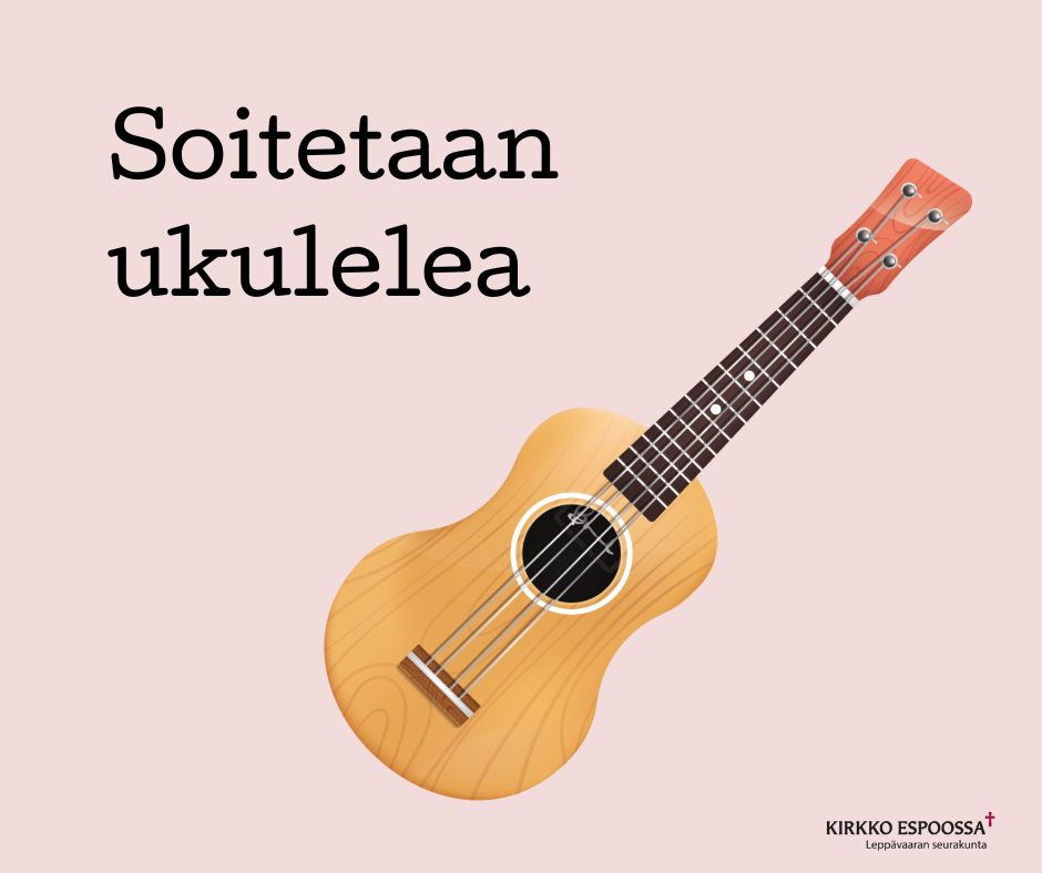 kuvassa punertavalla pohjalla piirretty ukulele ja teksti 