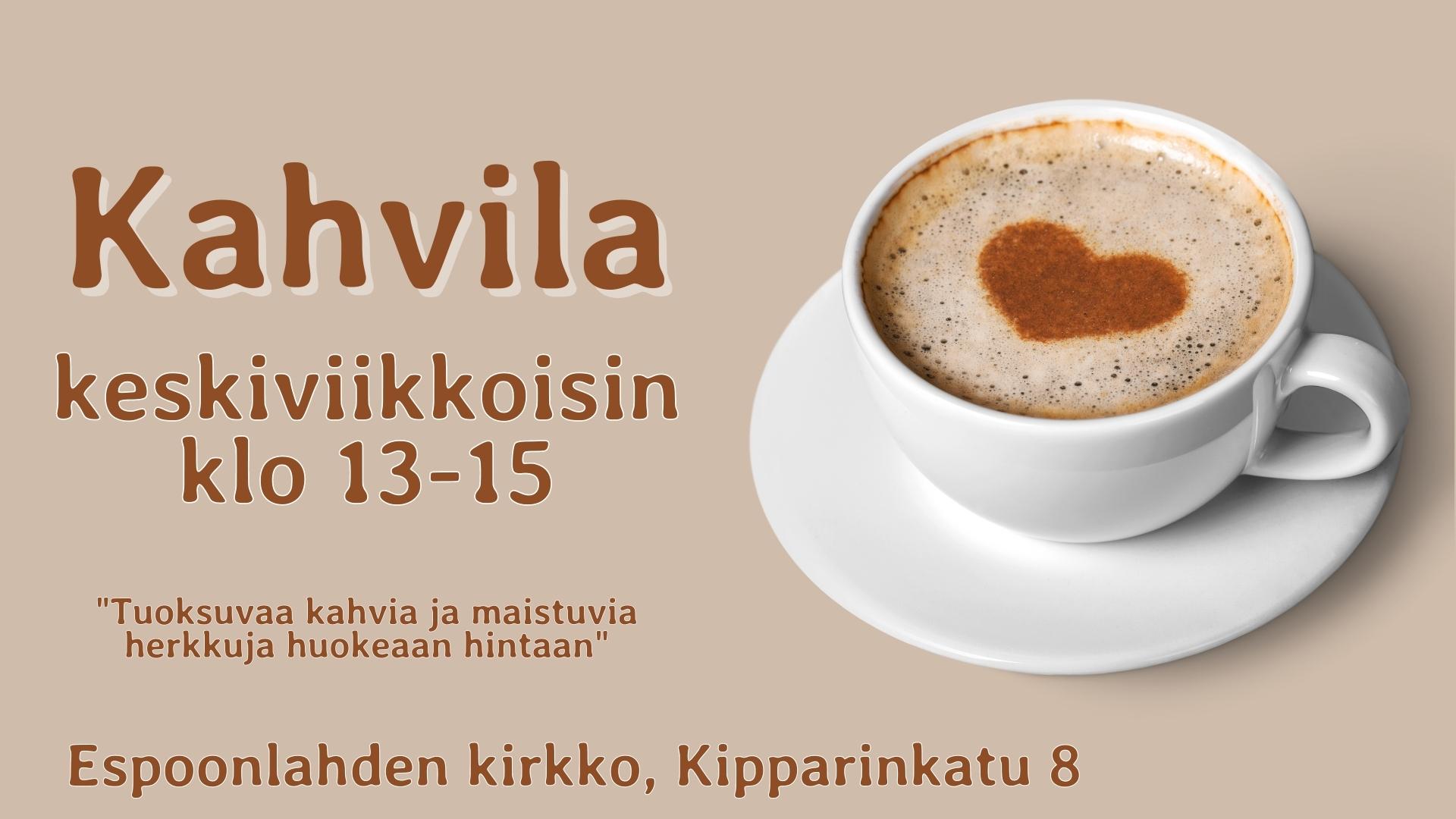 kahvikuppi, kahvila keskiviikkoisin kello 13-15 Espoonlahden kirkolla