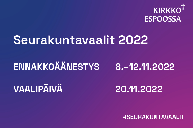 Seurakuntavaalit ennakkoäänestys 8.-12.11. ja vaalipäivä 20.11.
