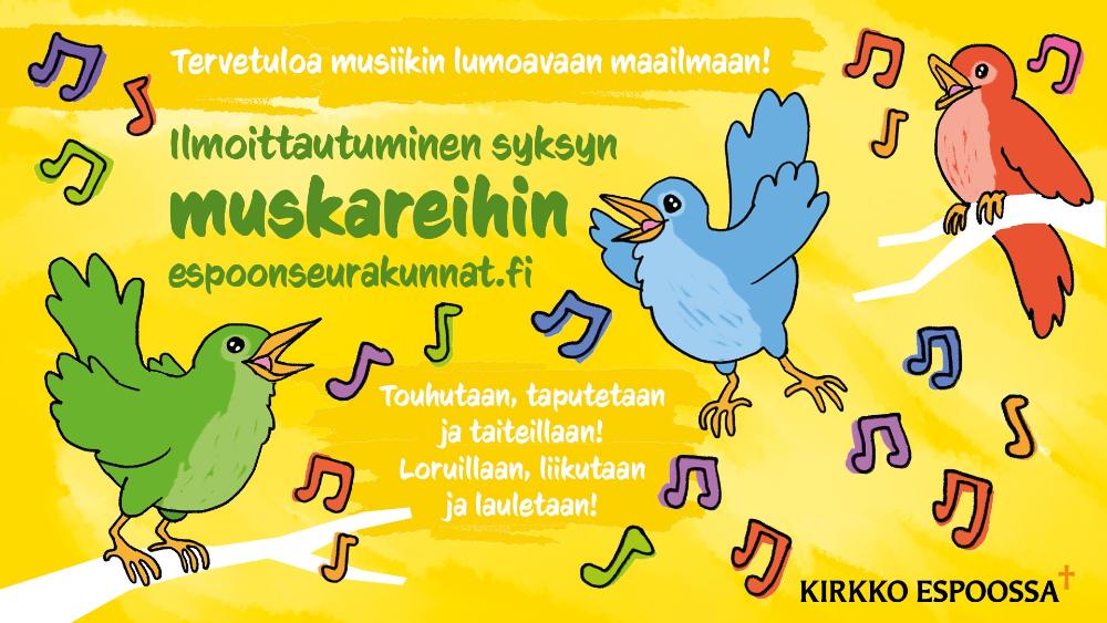 Tervetuloa musiikin lumoavaan maailmaan. Ilmoittautuminen syksyn muskareihin espoonseurakunnat.fi