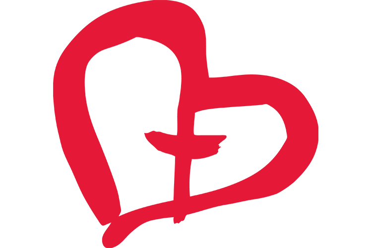 Kuvassa yhteisvastuukeräyksen punainen sydänlogo, jonka keskellä on risti.