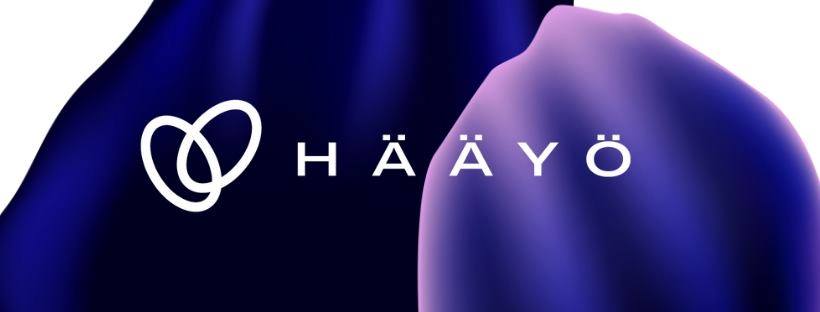 Hääyö Hääyö-logo, teksti valkoisella ja pohja lila-mustalla.