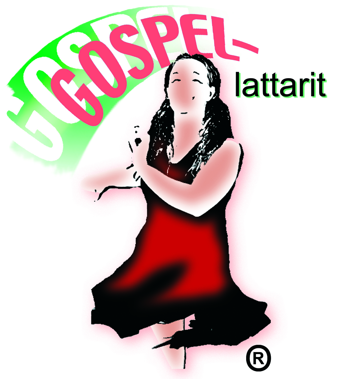 Gospel-lattarit logo, punamekkoinen nainen tanssii
