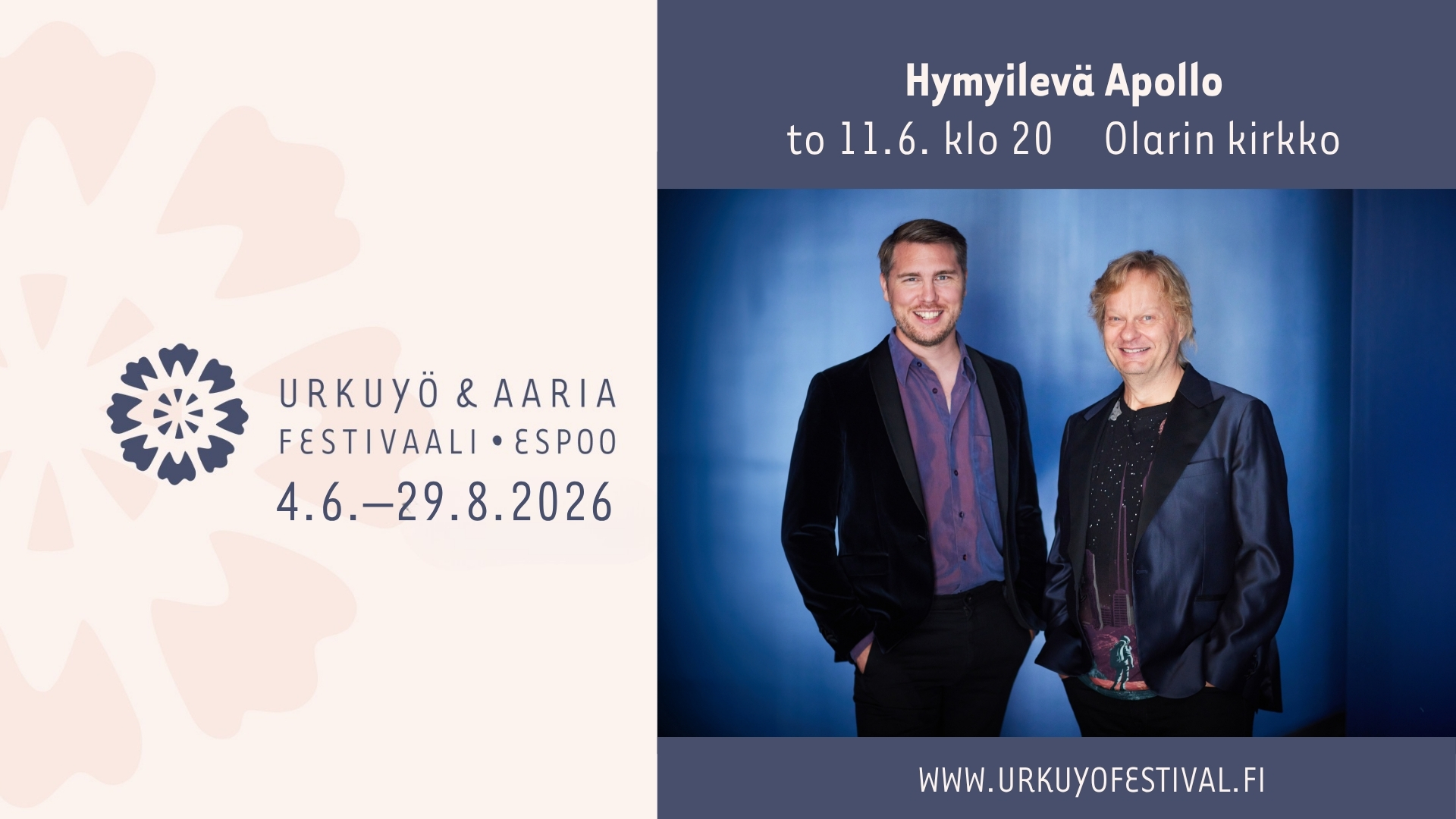 Konsertin mainos, kuvassa Iiro Rantala ja Aarne Pelkonen.