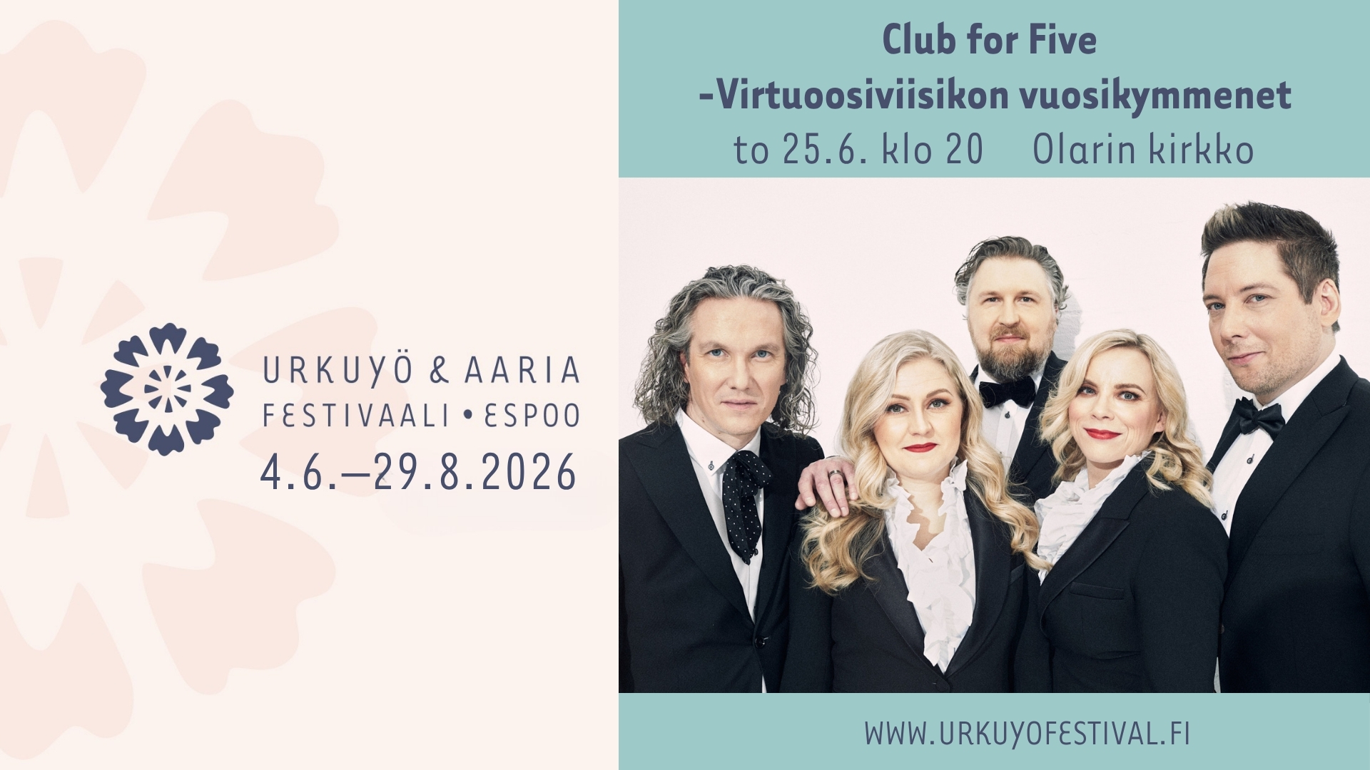 Konsertin mainos Club For Fiven kuvalla.