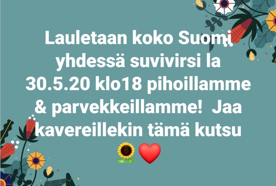 Suvivirsi pihoilla ja parvekkeilla Lauletaan suvivirsi la 30.5. klo 18