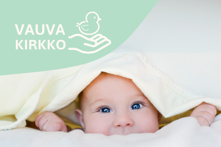 Vauva kurkistaa peiton alta.