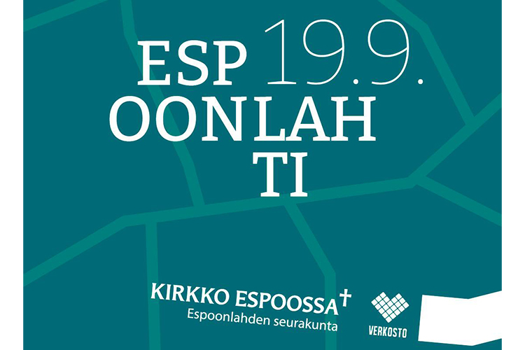 Messu yhteisessä työssä Verkoston kanssa Vihreällä pohjalla teksti verkostomessu Espoonlahti.