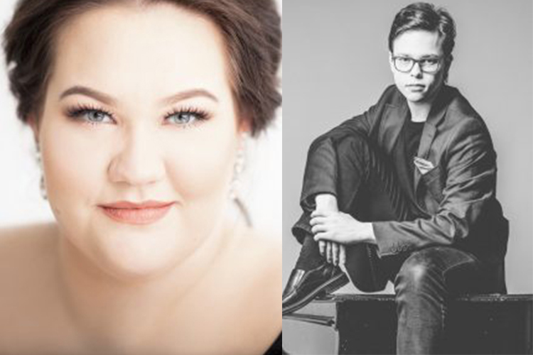 Urkuyö & Aaria konsertti: Suomen kansallisooppera - Salainen kutsu naisen kasvot, toisena nuori mies, joka istuu rennosti toinen jalka tuolilla