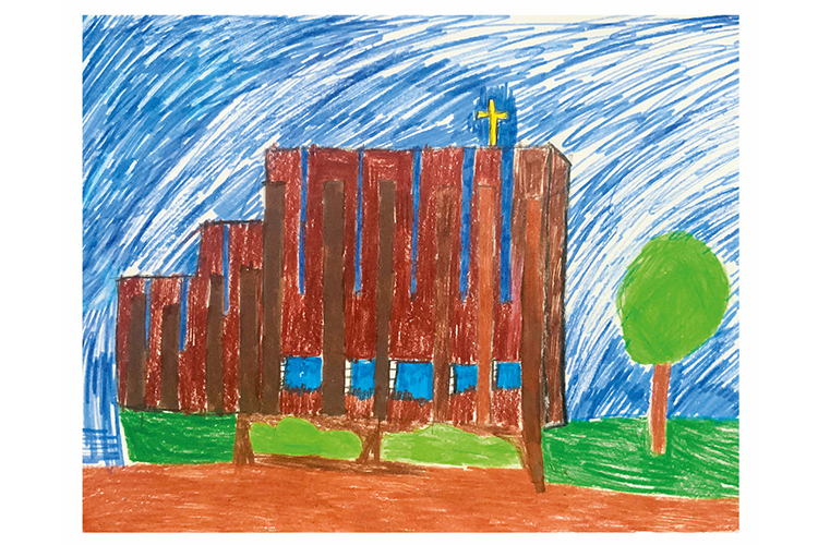Kuvituskuvassa on piirros Olarin kirkosta ulkoapäin.