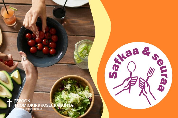 Safkaa ja seuraa -illan logo ja kuva ruoasta.